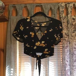 Crop tie top blouse.